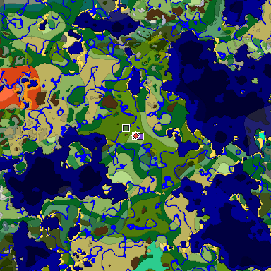 Predicted biome map of Java 1.19.2 seed 7180957341256263410 around estimated spawn