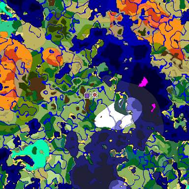 Predicted biome map of Java 1.19.2 seed 1668661202060090703 around estimated spawn