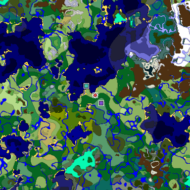 Predicted biome map of Java 1.19.2 seed -6244109267716605874 around estimated spawn