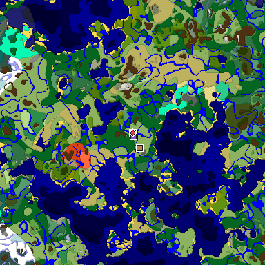 Predicted biome map of Java 1.19.2 seed 6747197748868525816 around estimated spawn