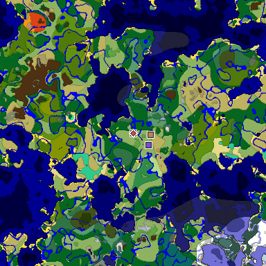 Predicted biome map of Java 1.19.2 seed -7073129677803144016 around estimated spawn