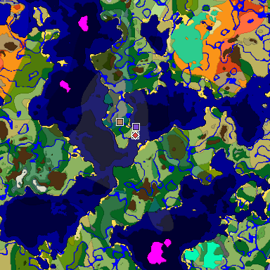 Predicted biome map of Java 1.19.2 seed -2864570036766033700 around estimated spawn