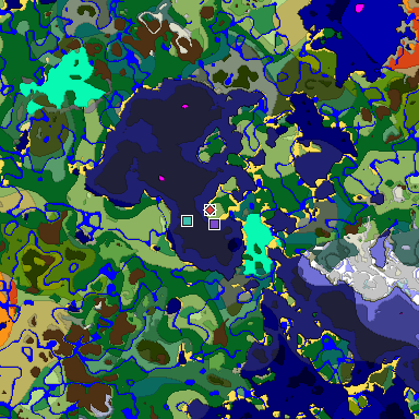 Predicted biome map of Java 1.19.2 seed 652727061992673619 around estimated spawn