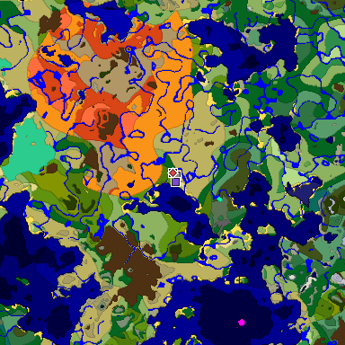 Predicted biome map of Java 1.19.2 seed 7982156781057455130 around estimated spawn