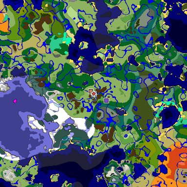 Predicted biome map of Java 1.19.2 seed -203894705946371255 around estimated spawn