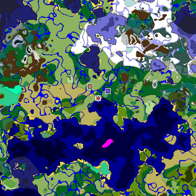 Predicted biome map of Java 1.19.2 seed 9153102616547479165 around estimated spawn
