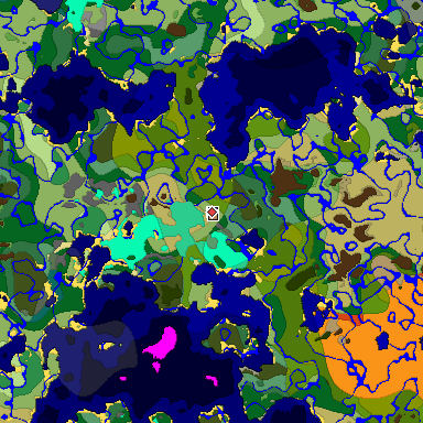 Predicted biome map of Java 1.19.2 seed 8203660687384738286 around estimated spawn