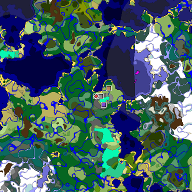 Predicted biome map of Java 1.19.2 seed 1543475003182215503 around estimated spawn