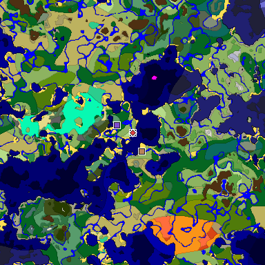Predicted biome map of Java 1.19.2 seed 6494863201778369274 around estimated spawn