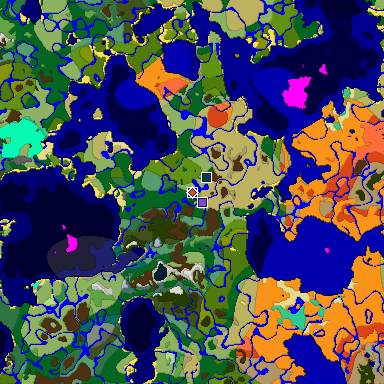 Predicted biome map of Java 1.19.2 seed -3957998260094534525 around estimated spawn