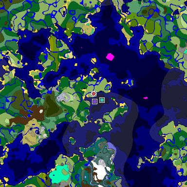 Predicted biome map of Java 1.19.2 seed -6921342022502269305 around estimated spawn