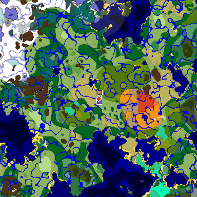 Predicted biome map of Java 1.19.2 seed -9142505586064411351 around estimated spawn