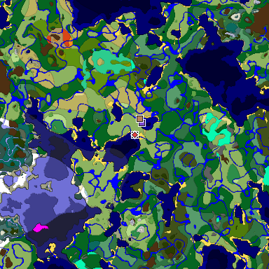 Predicted biome map of Java 1.19.2 seed -9112962814858359002 around estimated spawn