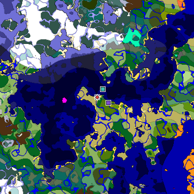 Predicted biome map of Java 1.19.2 seed -3293556514657998526 around estimated spawn