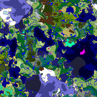 Predicted biome map of Java 1.19.2 seed -7194113919879290484 around estimated spawn