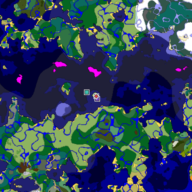 Predicted biome map of Java 1.19.2 seed -7630290725788598573 around estimated spawn