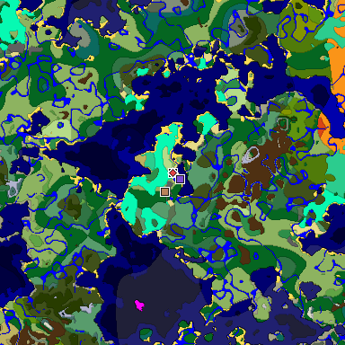 Predicted biome map of Java 1.19.2 seed -7903136819355679805 around estimated spawn