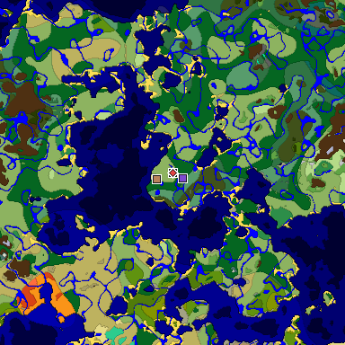 Predicted biome map of Java 1.19.2 seed 5231433190605907621 around estimated spawn