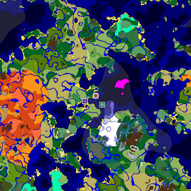Predicted biome map of Java 1.19.2 seed 7926229514858017459 around estimated spawn
