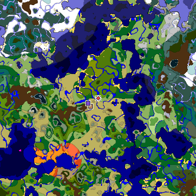 Predicted biome map of Java 1.19.2 seed -4849526264787429477 around estimated spawn