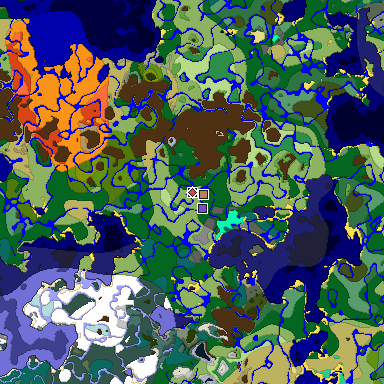 Predicted biome map of Java 1.19.2 seed -6299292916113959529 around estimated spawn
