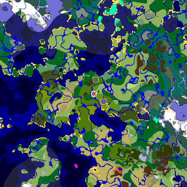 Predicted biome map of Java 1.19.2 seed 2644643275531464284 around estimated spawn