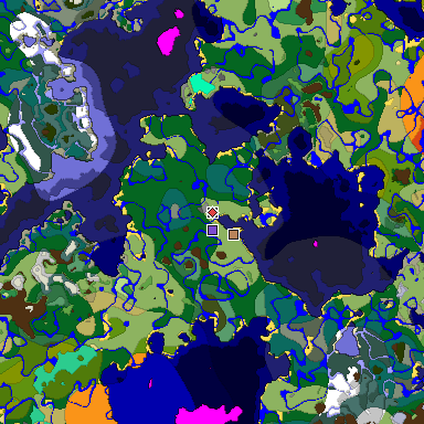 Predicted biome map of Java 1.19.2 seed 1185498391764161617 around estimated spawn