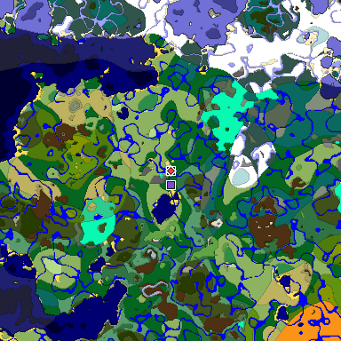 Predicted biome map of Java 1.19.2 seed -4275307619562368226 around estimated spawn