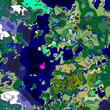 Predicted biome map of Java 1.19.2 seed 8551204939255074077 around estimated spawn