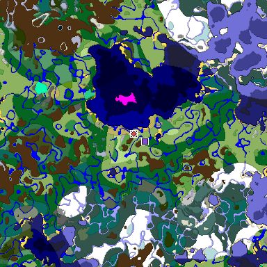 Predicted biome map of Java 1.19.2 seed 5237120232762991352 around estimated spawn