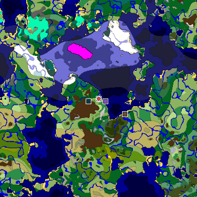 Predicted biome map of Java 1.19.2 seed -2435966774542979689 around estimated spawn