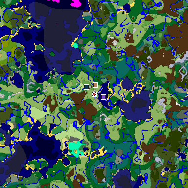 Predicted biome map of Java 1.19.2 seed -9205592368043596852 around estimated spawn