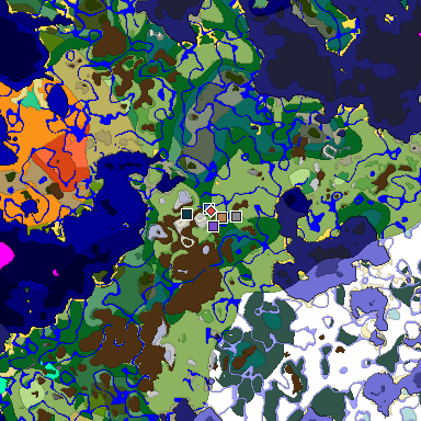 Predicted biome map of Java 1.19.2 seed -2091641973559784146 around estimated spawn