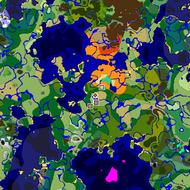 Predicted biome map of Java 1.19.2 seed 4938845825992552122 around estimated spawn