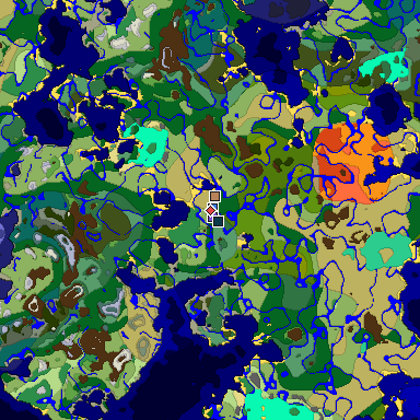Predicted biome map of Java 1.19.2 seed 6630321615410241012 around estimated spawn