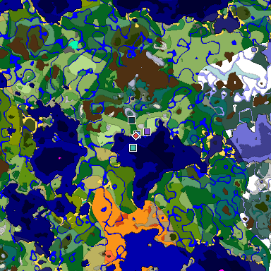 Predicted biome map of Java 1.19.2 seed -5392601583354622257 around estimated spawn