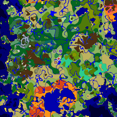 Predicted biome map of Java 1.19.2 seed -3925963032252179090 around estimated spawn
