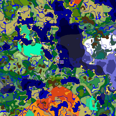 Predicted biome map of Java 1.19.2 seed 4679686287248076893 around estimated spawn