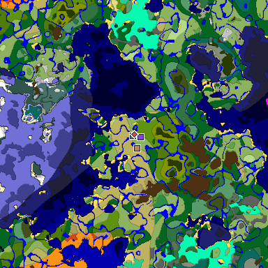 Predicted biome map of Java 1.19.2 seed -8948215760298475200 around estimated spawn