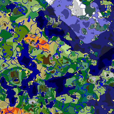 Predicted biome map of Java 1.19.2 seed -2886577821832342030 around estimated spawn