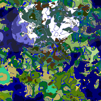Predicted biome map of Java 1.19.2 seed 4387868932600775053 around estimated spawn