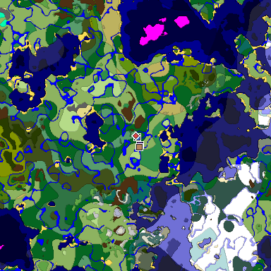 Predicted biome map of Java 1.19.2 seed 860128107205945860 around estimated spawn