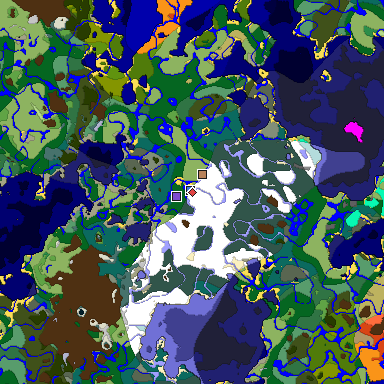 Predicted biome map of Java 1.19.2 seed 750053056417998980 around estimated spawn