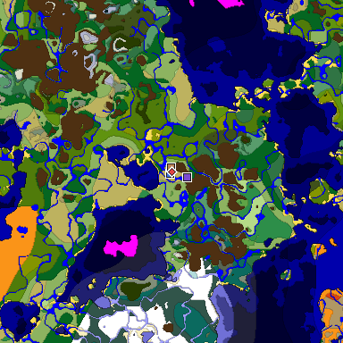 Predicted biome map of Java 1.19.2 seed 2192917970532131387 around estimated spawn
