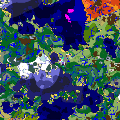 Predicted biome map of Java 1.19.2 seed 3288205341314191744 around estimated spawn