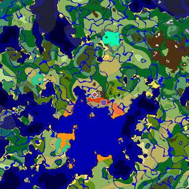 Predicted biome map of Java 1.19.2 seed 5624874728744592546 around estimated spawn