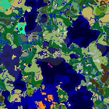 Predicted biome map of Java 1.19.2 seed -8838393698522189999 around estimated spawn