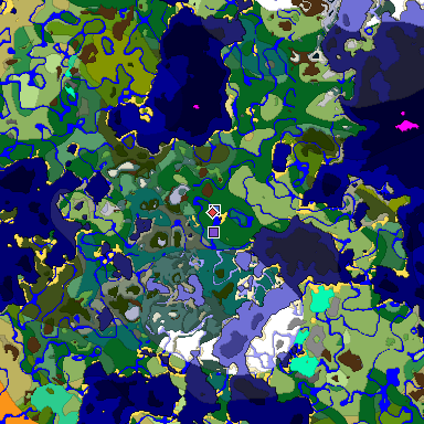 Predicted biome map of Java 1.19.2 seed 4328307843251962000 around estimated spawn