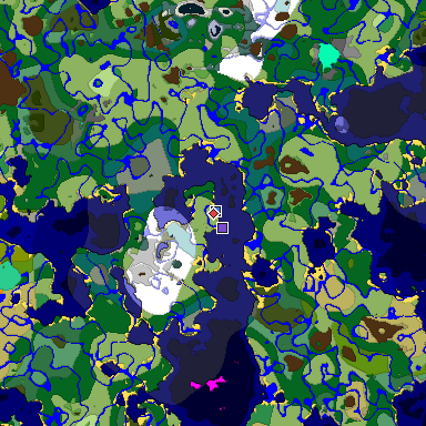Predicted biome map of Java 1.19.2 seed -7241170901539163415 around estimated spawn
