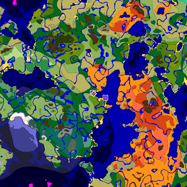 Predicted biome map of Java 1.19.2 seed 4529926606825315821 around estimated spawn
